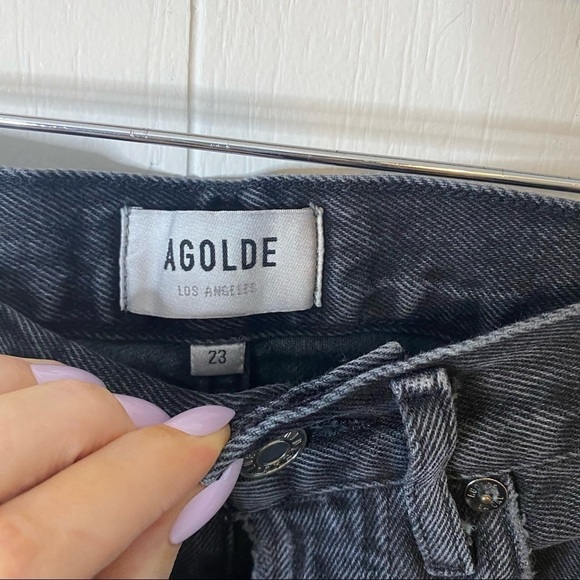 Agolde Jeans 90’s Mid Rise Loose Fit Jeans in Smokestack Washed Black 23 - Picture 10 of 13